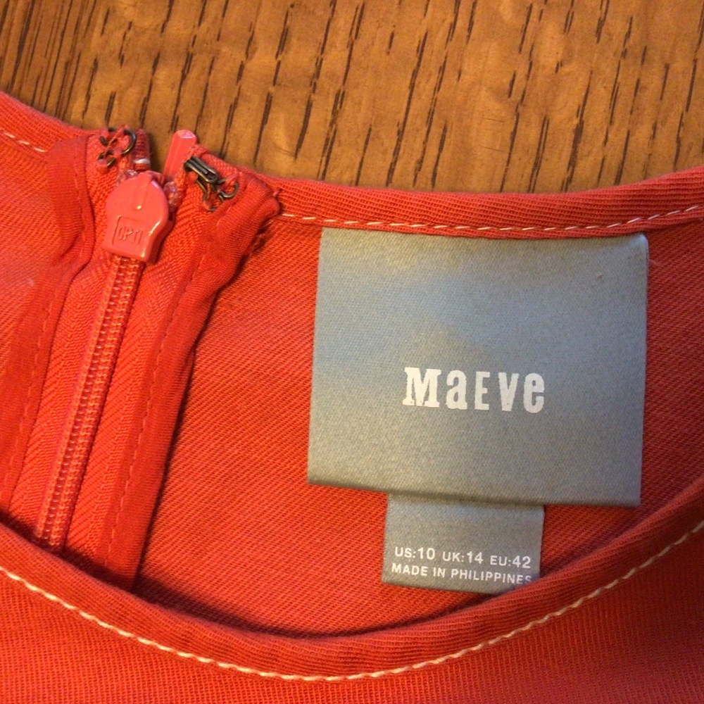 Maeve/Anthro orange dress with topstitching.  Asymmetrical hem.